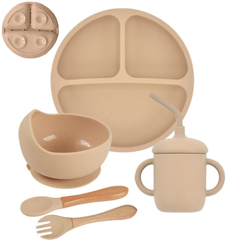 5Pcs/Set Baby Soft Silicone Tableware