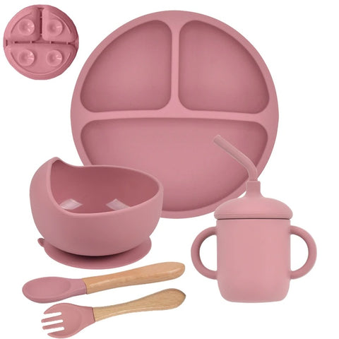 5Pcs/Set Baby Soft Silicone Tableware